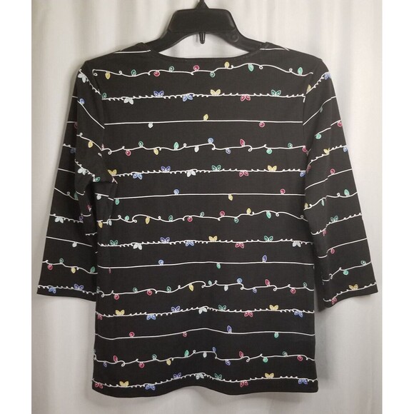 Petite Women's Top Karen Scott Holiday Light Design Black Size PS 3/4 Sleeve NEW - Picture 7 of 8